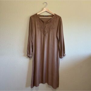 Generation dress womens 14 3/4 sleeve embroidered tunic brown